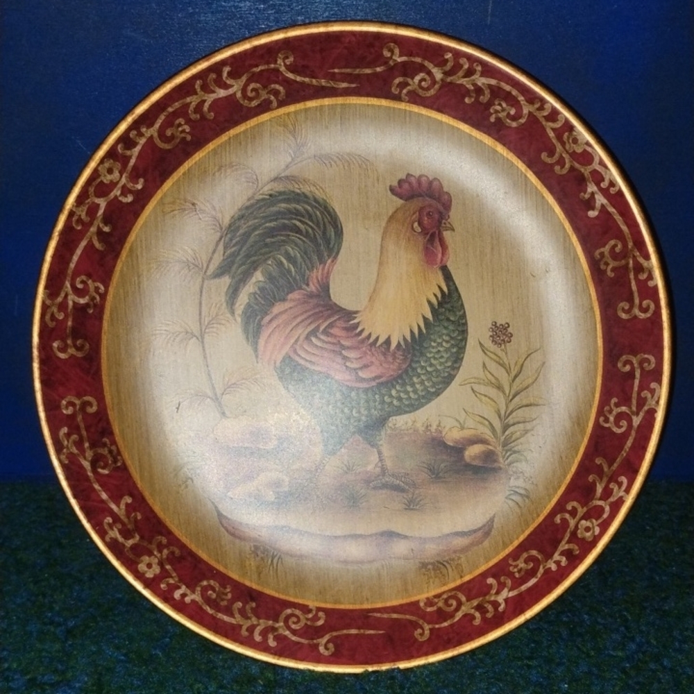 Decorative Rooster Plate with Red and Gold Accents